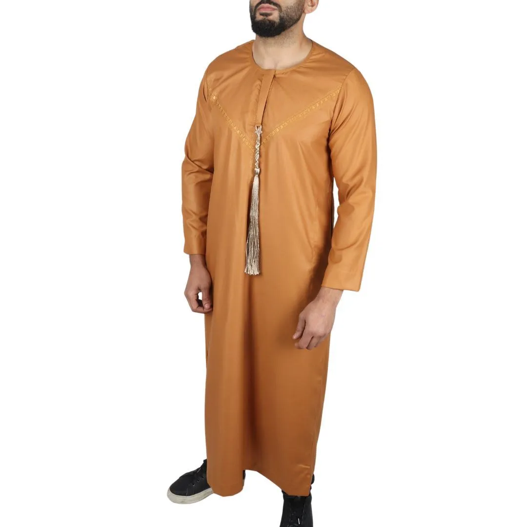 Men's Thobe Jubba Islamic Clothing Muslim Kaftan Emirati Omani Robe String Tassel