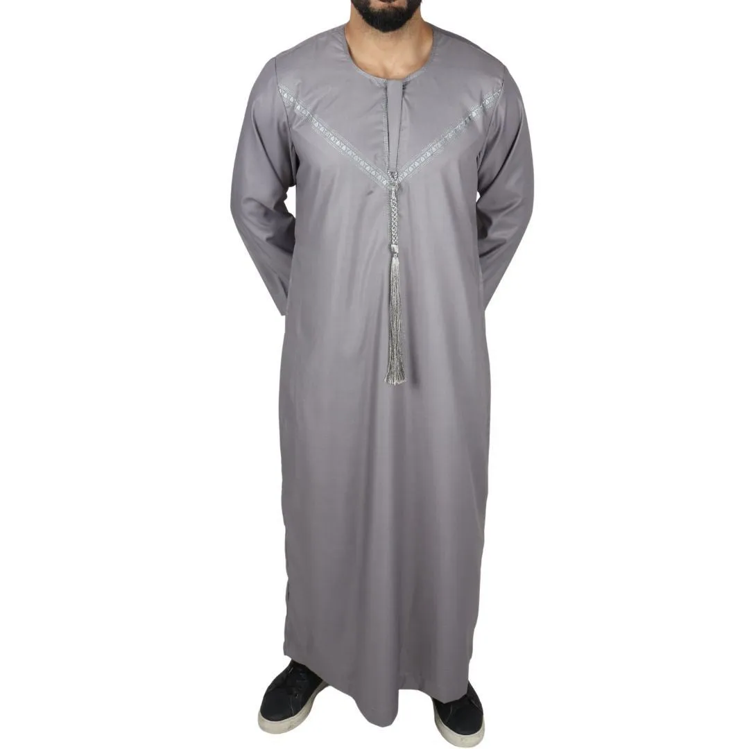 Men's Thobe Jubba Islamic Clothing Muslim Kaftan Emirati Omani Robe String Tassel