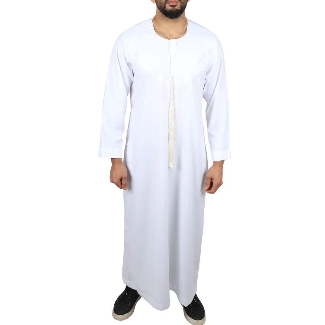 Men's Thobe Jubba Islamic Clothing Muslim Kaftan Emirati Omani Robe String Tassel