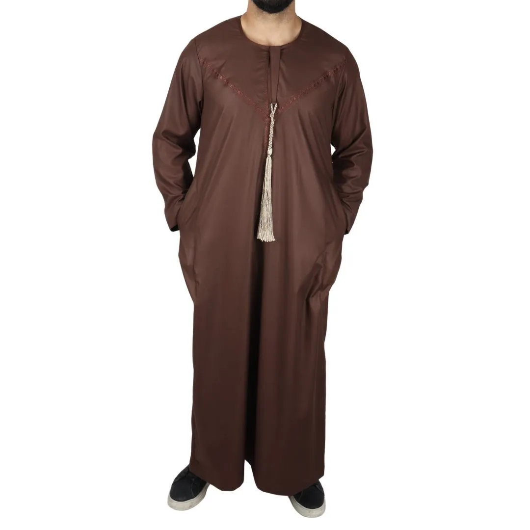 Men's Thobe Jubba Islamic Clothing Muslim Kaftan Emirati Omani Robe String Tassel