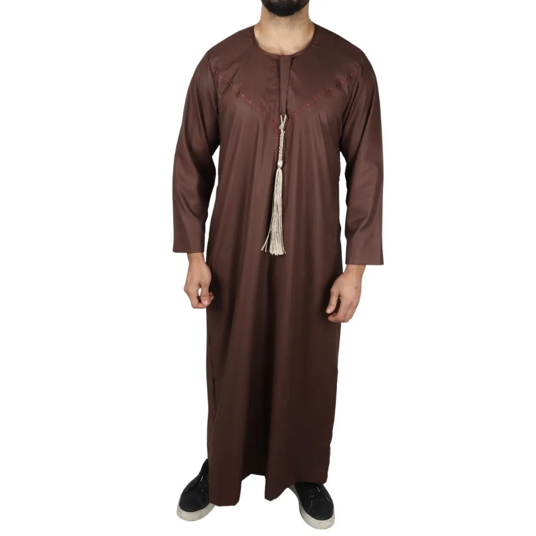 Men's Thobe Jubba Islamic Clothing Muslim Kaftan Emirati Omani Robe String Tassel