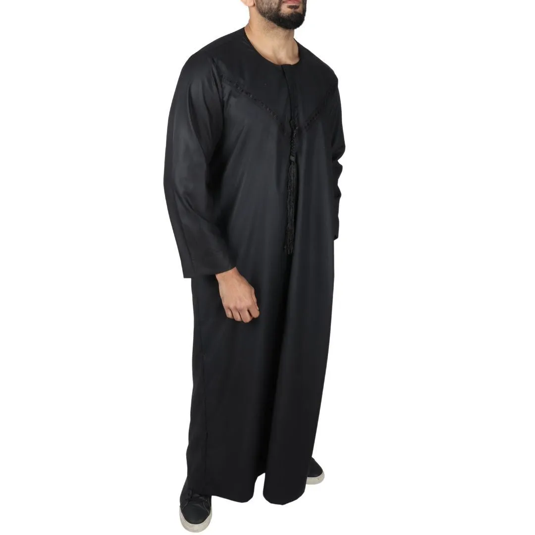 Men's Thobe Jubba Islamic Clothing Muslim Kaftan Emirati Omani Robe String Tassel