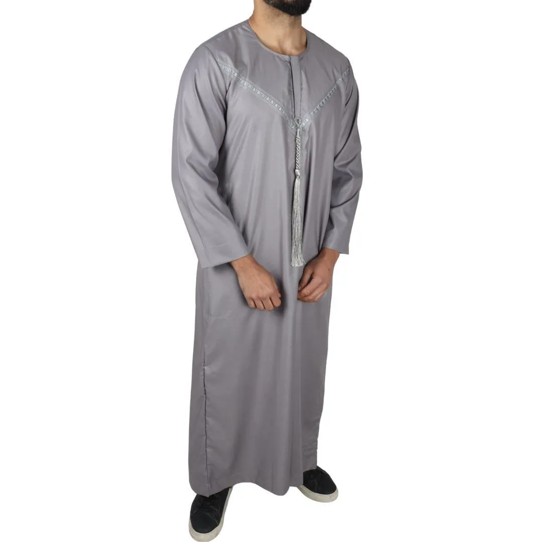 Men's Thobe Jubba Islamic Clothing Muslim Kaftan Emirati Omani Robe String Tassel