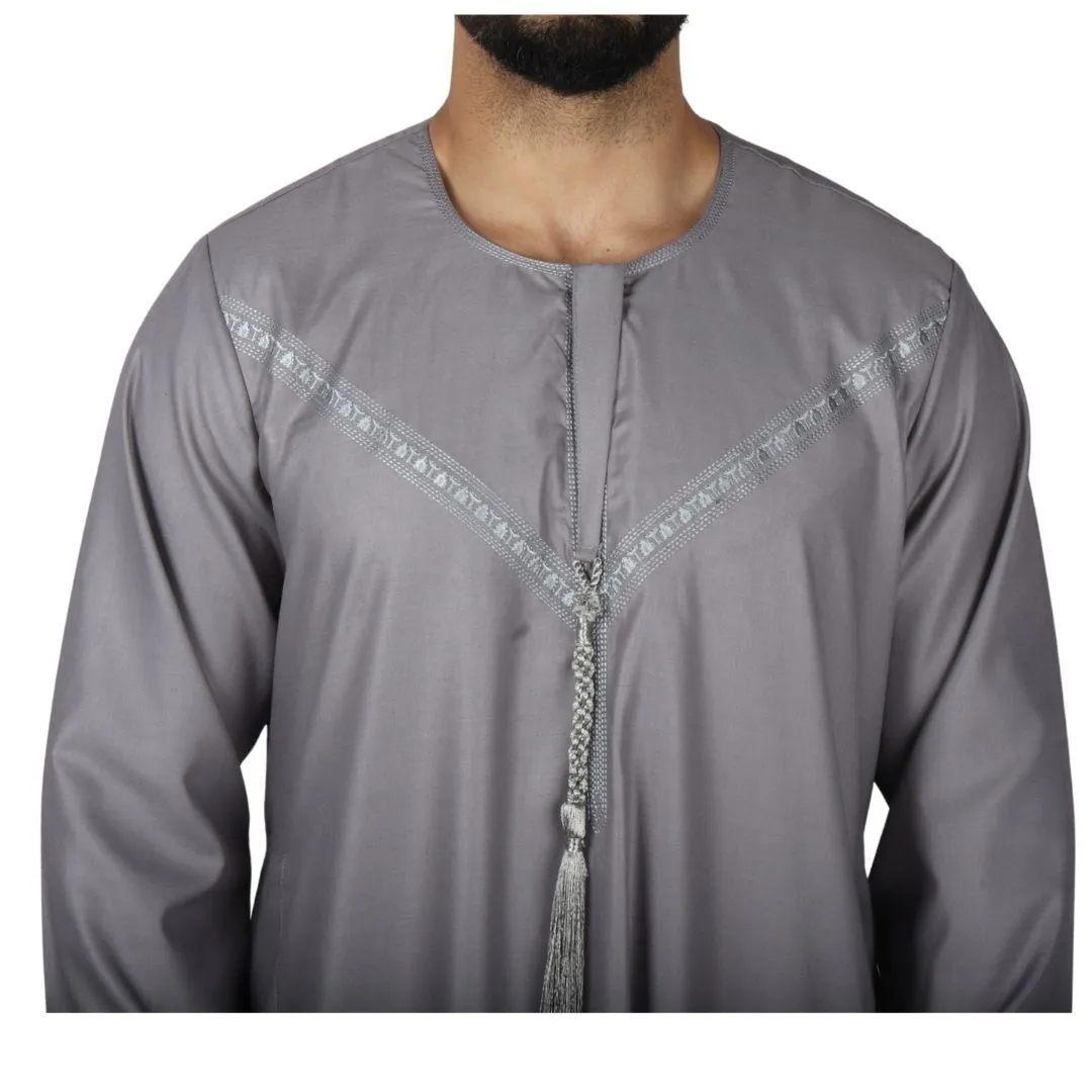 Men's Thobe Jubba Islamic Clothing Muslim Kaftan Emirati Omani Robe String Tassel