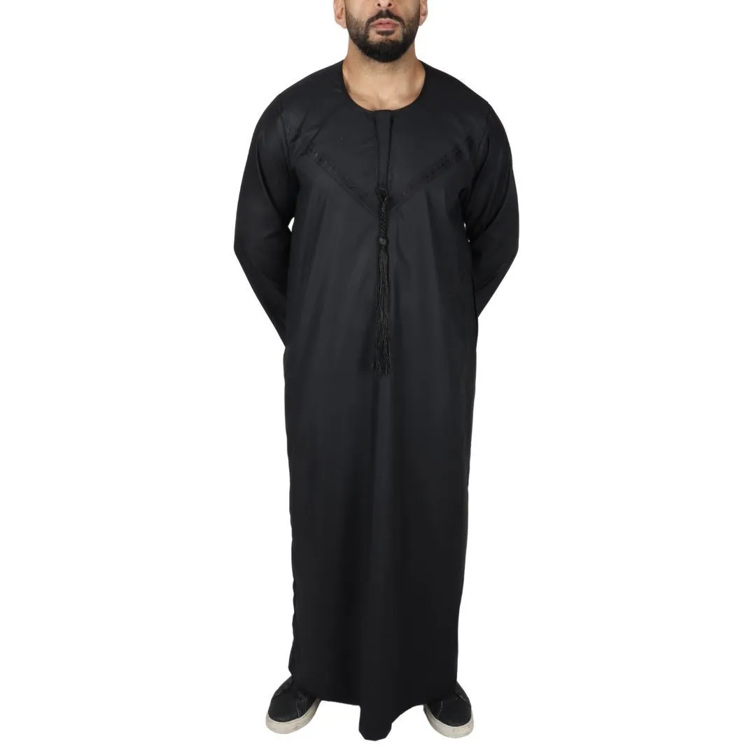 Men's Thobe Jubba Islamic Clothing Muslim Kaftan Emirati Omani Robe String Tassel