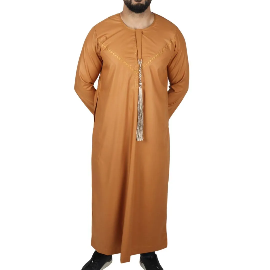 Men's Thobe Jubba Islamic Clothing Muslim Kaftan Emirati Omani Robe String Tassel