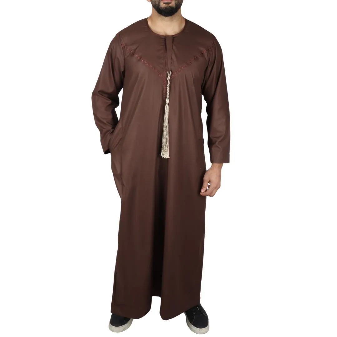 Men's Thobe Jubba Islamic Clothing Muslim Kaftan Emirati Omani Robe String Tassel