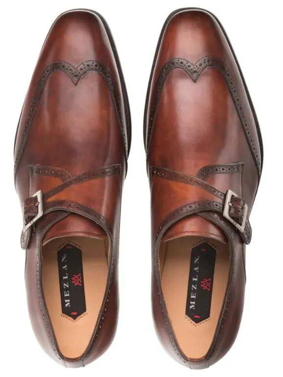 Mezlan Forest Wingtip Monkstrap Shoes Black/Cognac (9268)