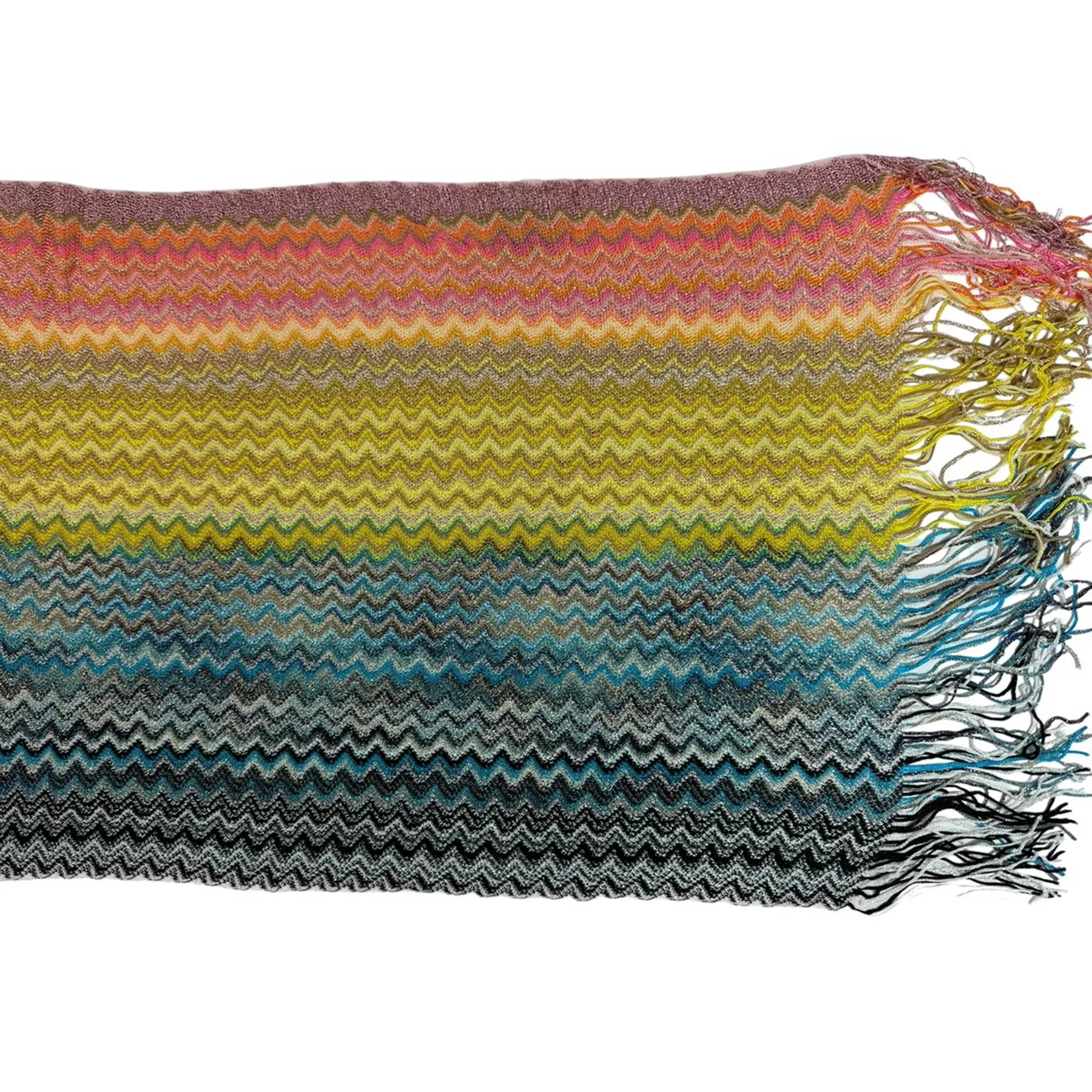 Missoni Scarf Yellow Pink Aqua Zigzag Design - Women Designer Shawl SALE