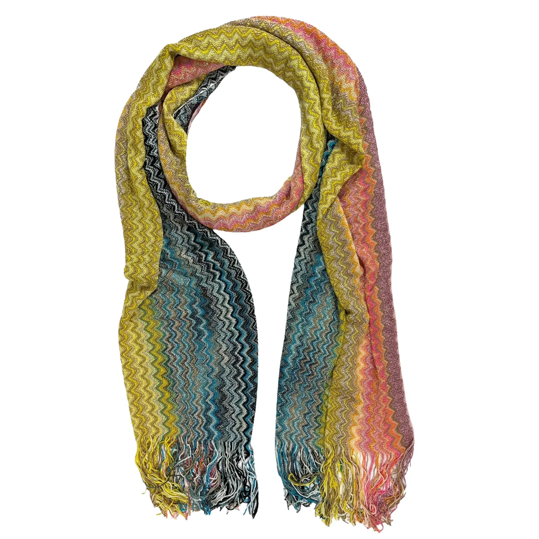 Missoni Scarf Yellow Pink Aqua Zigzag Design - Women Designer Shawl SALE