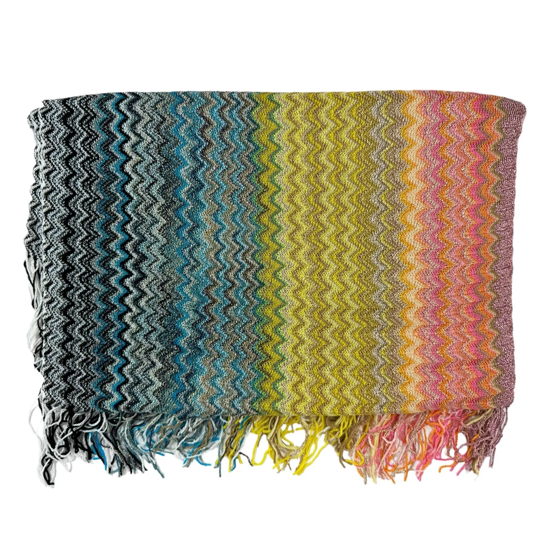 Missoni Scarf Yellow Pink Aqua Zigzag Design - Women Designer Shawl SALE