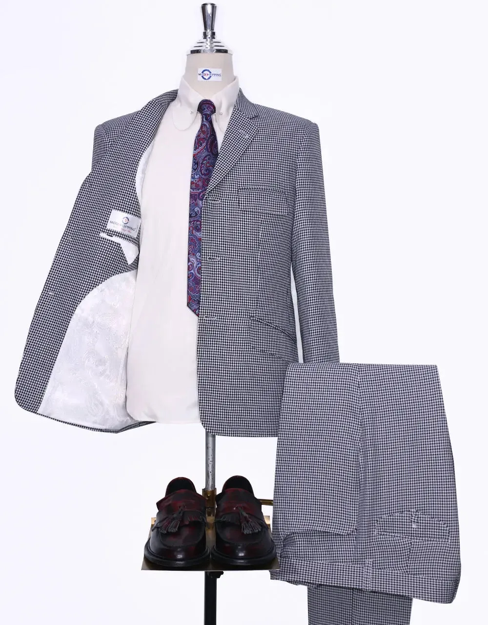 Mod Suit | Black and White Houndstooth Suit