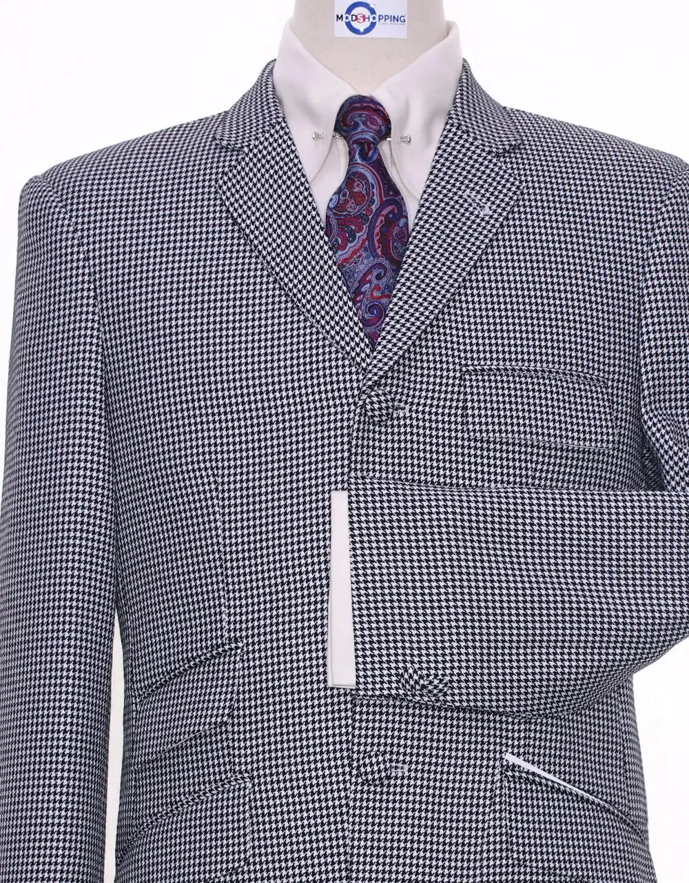 Mod Suit | Black and White Houndstooth Suit