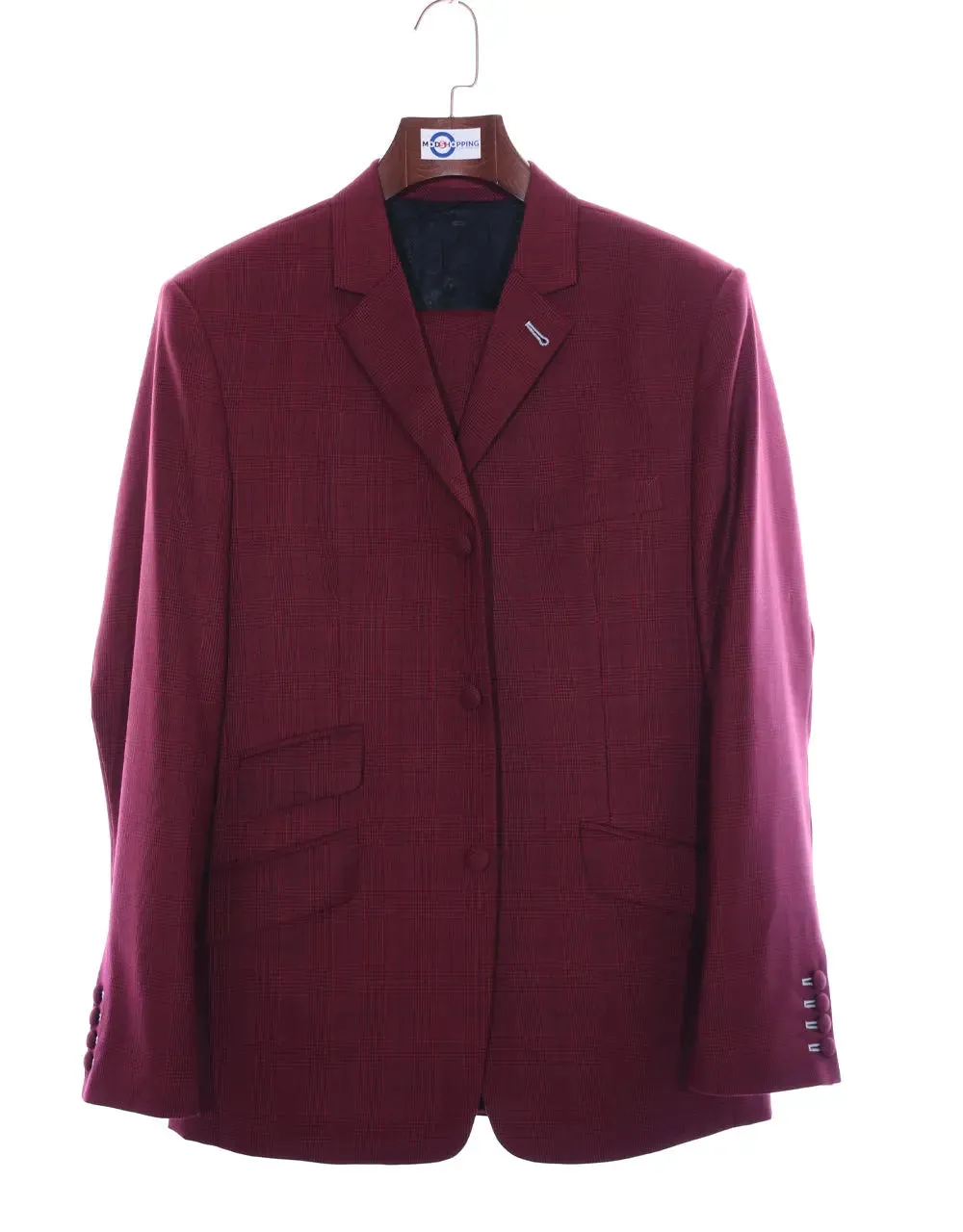 Mod Suit - Burgundy Prince Of Wales Check Suit