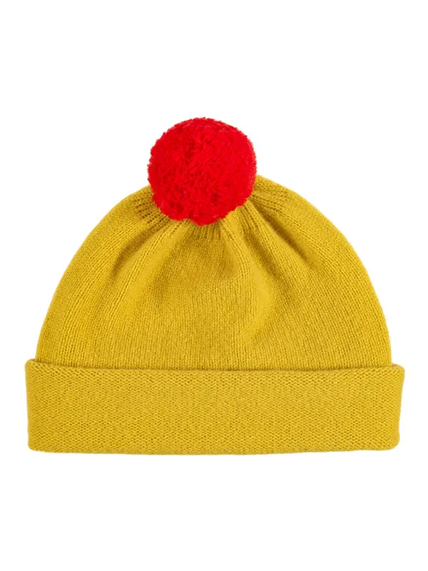 Plain Hat Contrast PomPom Scarlet