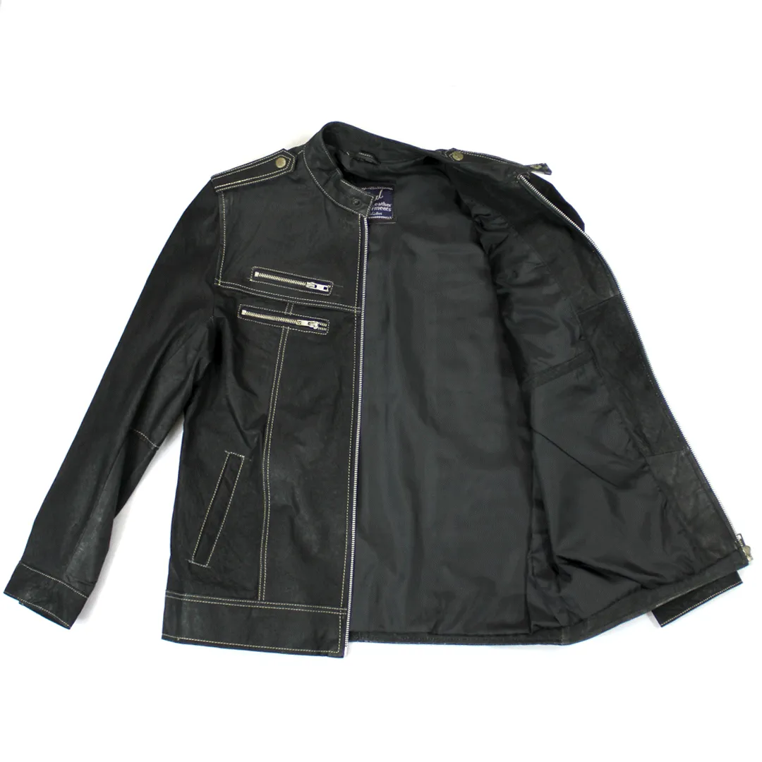 POINTER Black Fashion Zip Leather Jacket