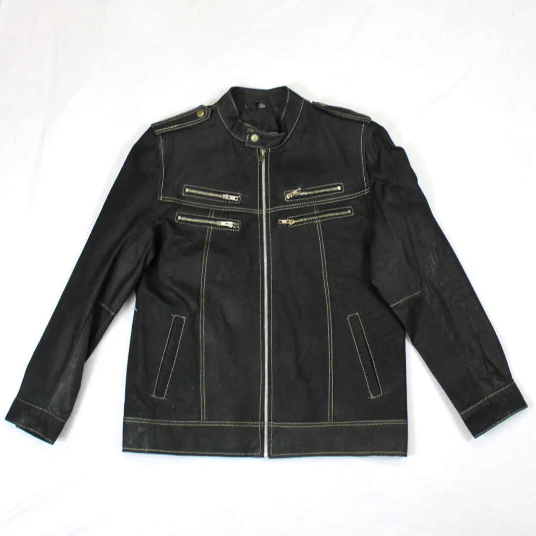 POINTER Black Fashion Zip Leather Jacket