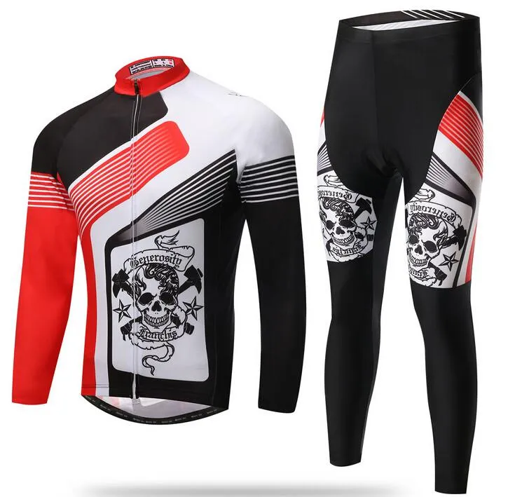 Skull Three Colors Patchwork Long Sleeve Cycling Jersey Set