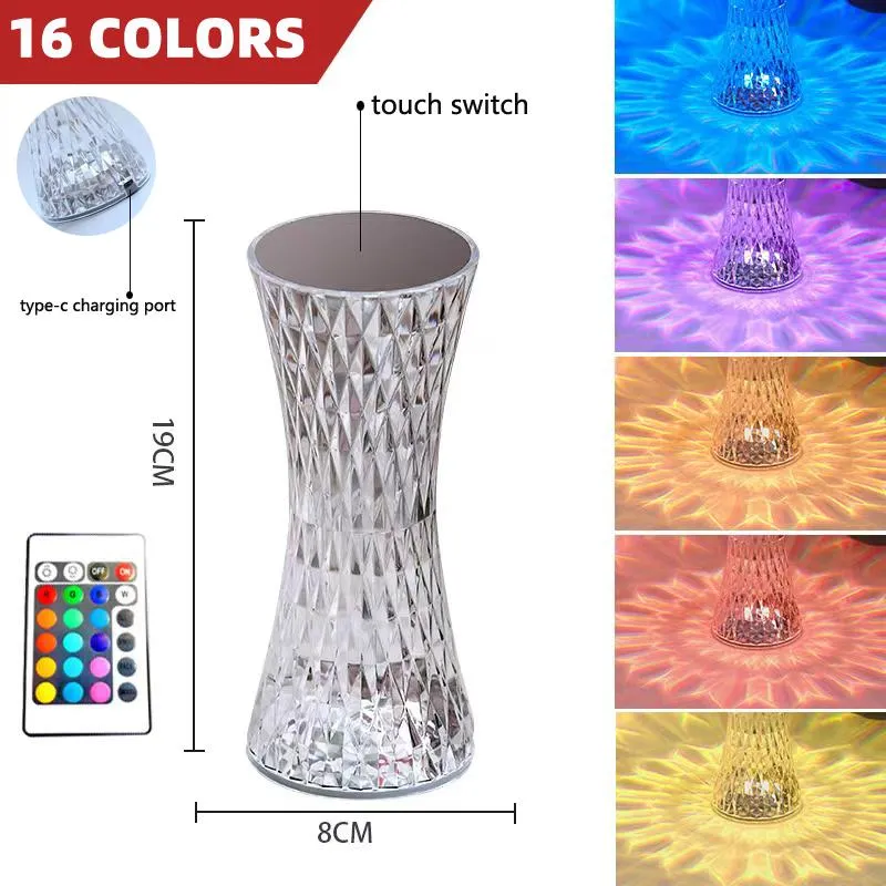 Slim Tower Crystal Projector Desk Atmosphere Night Light Table Lamp USB Rechargeable RGB light