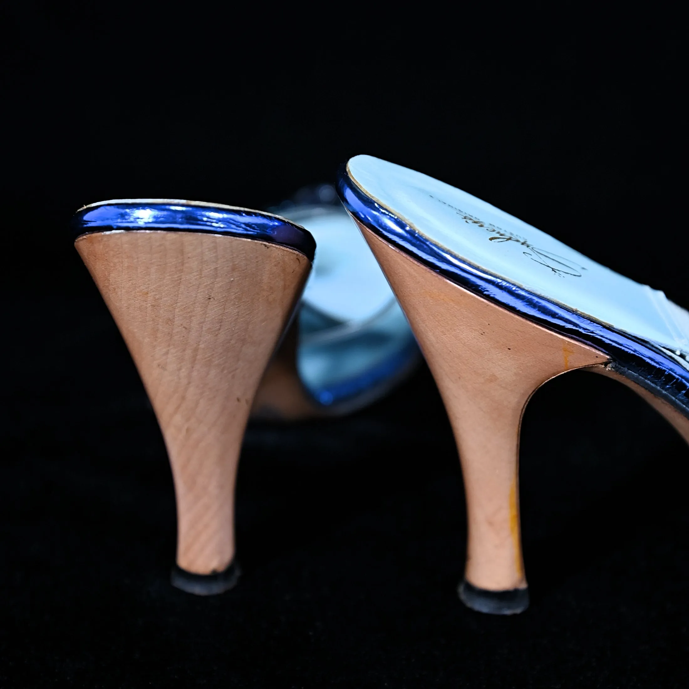 SOLD 1950s Clear Vinyl & Blue Slip on Mules