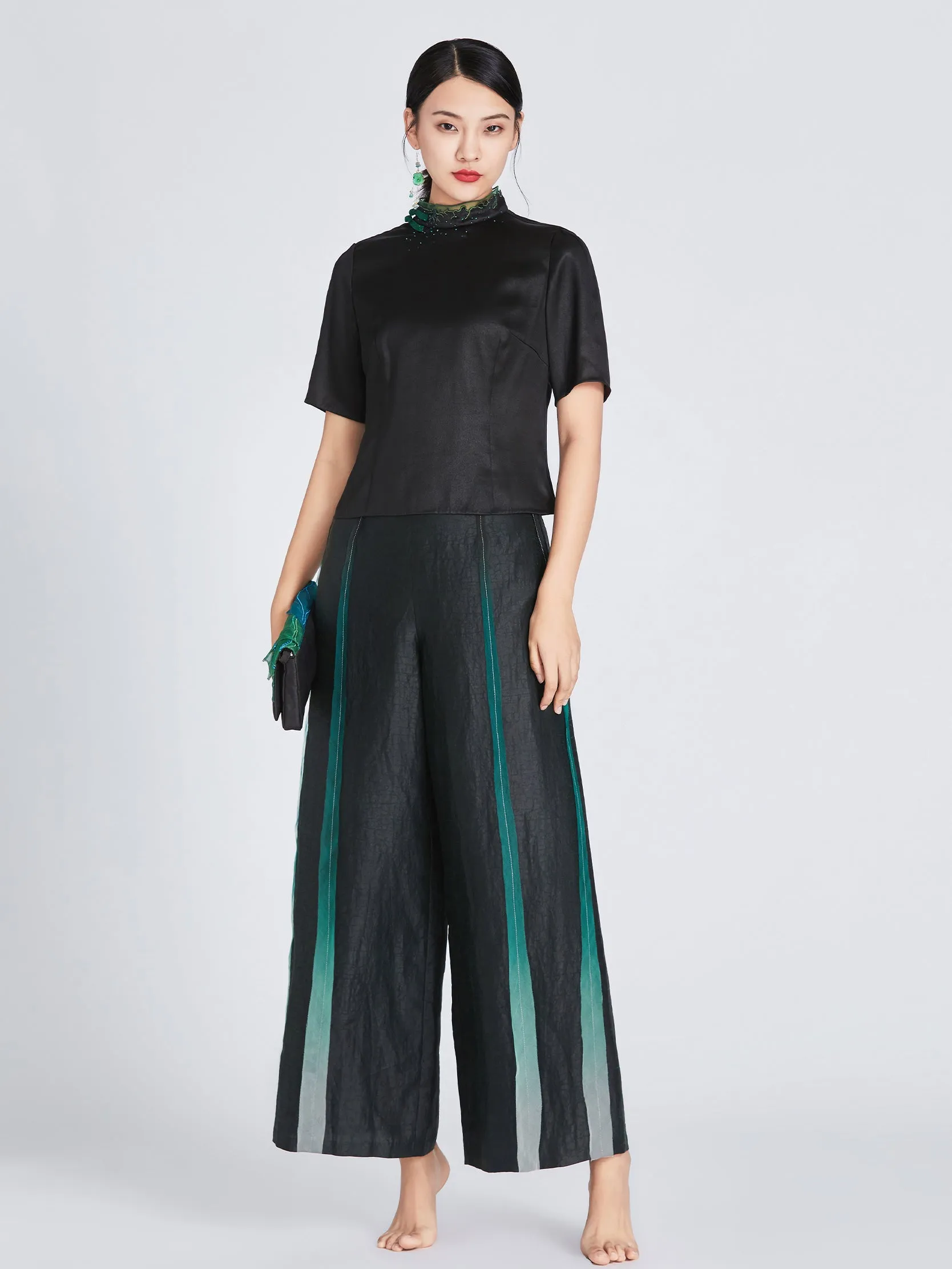 Spliced wide leg pants