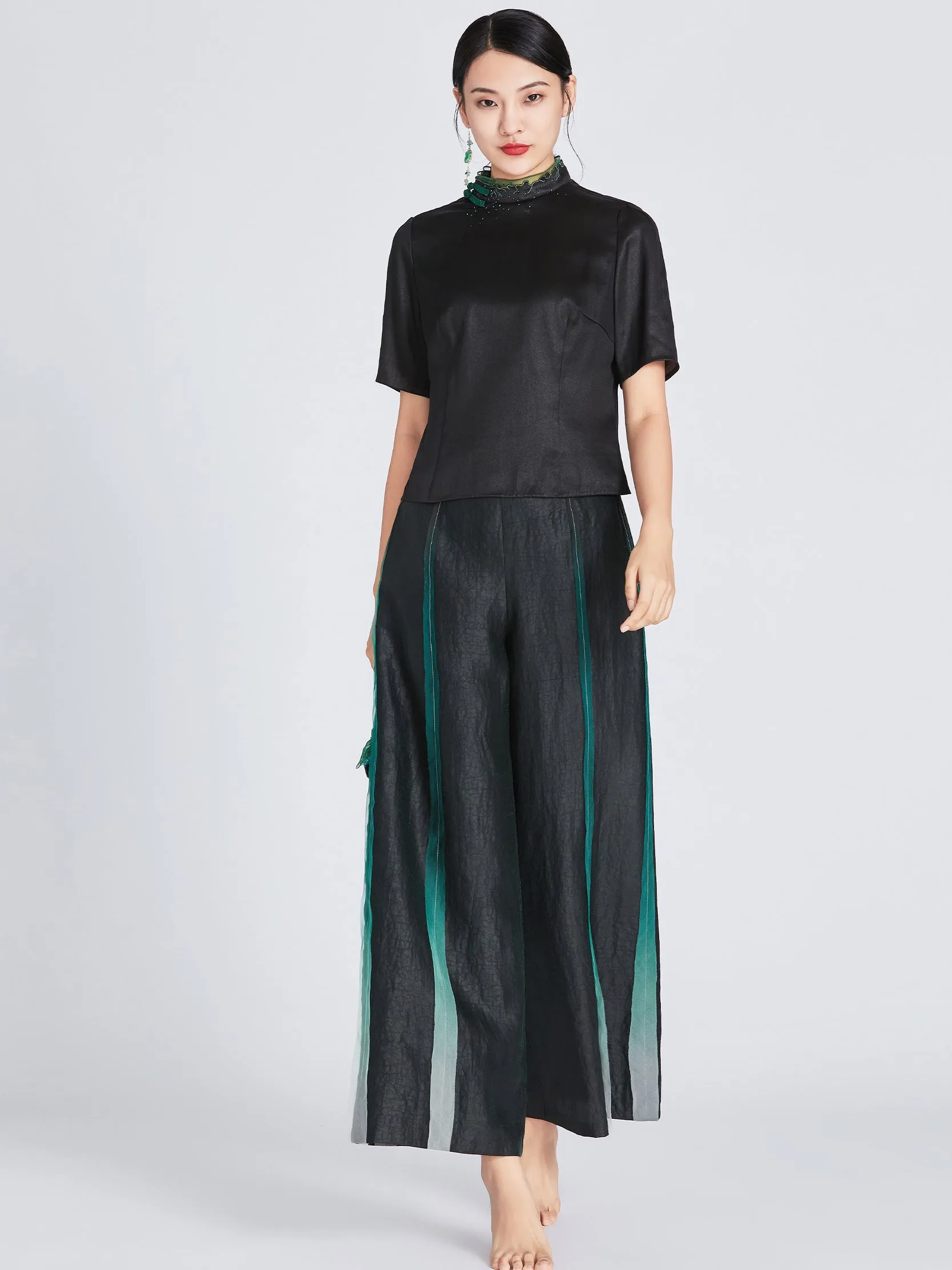 Spliced wide leg pants