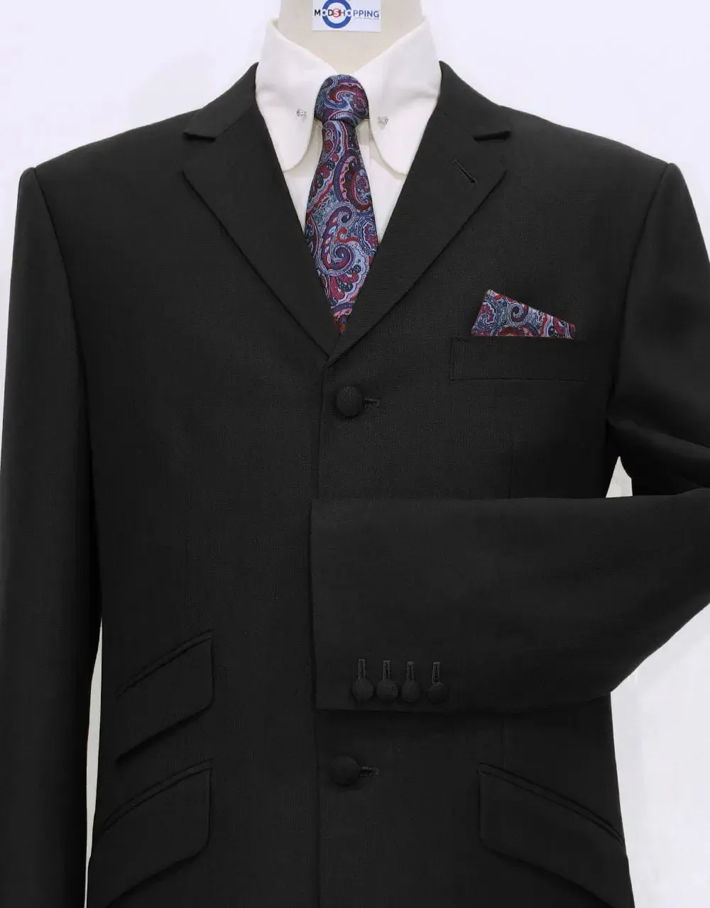 Suit Package Tailored 3 Button Black Mod Suit For Men