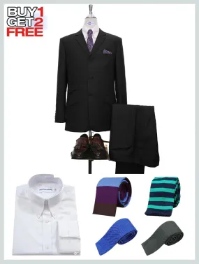 Suit Package Tailored 3 Button Black Mod Suit For Men