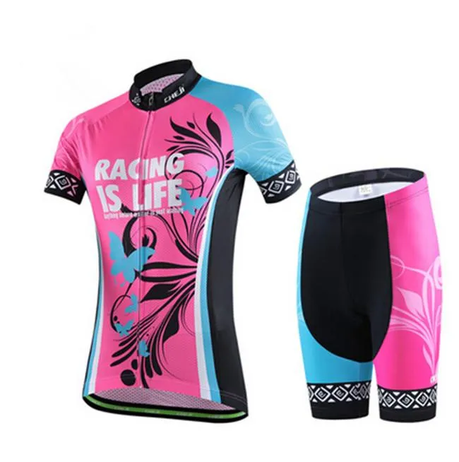 Tropical Butterfly Red Short Sleeve Cycling Jersey Set