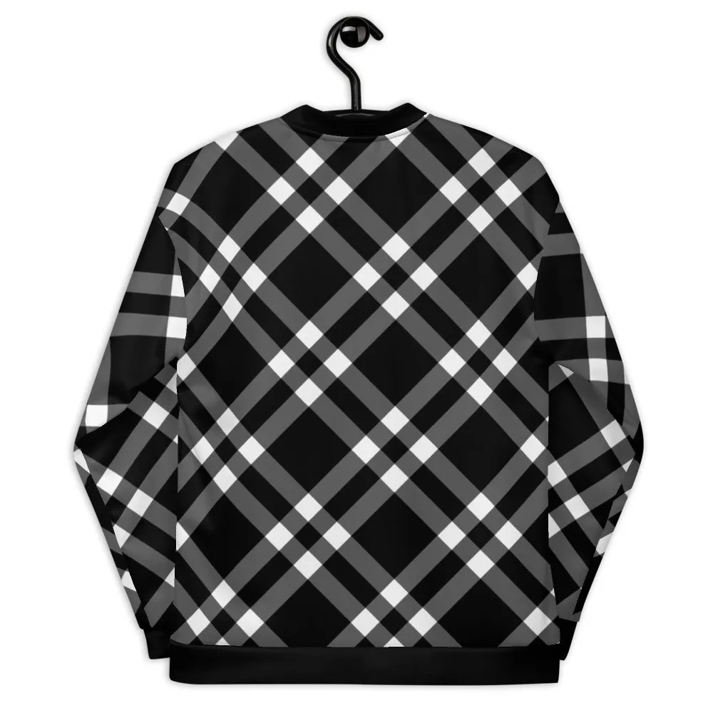 Unisex Bomber Jacket Black and White Gingham