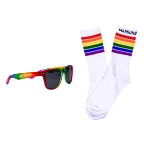 Unisex Pride 2024 Pack | Unisex LGBTQ  Pride Festival Crew Socks and Pride Festival Sunglasses