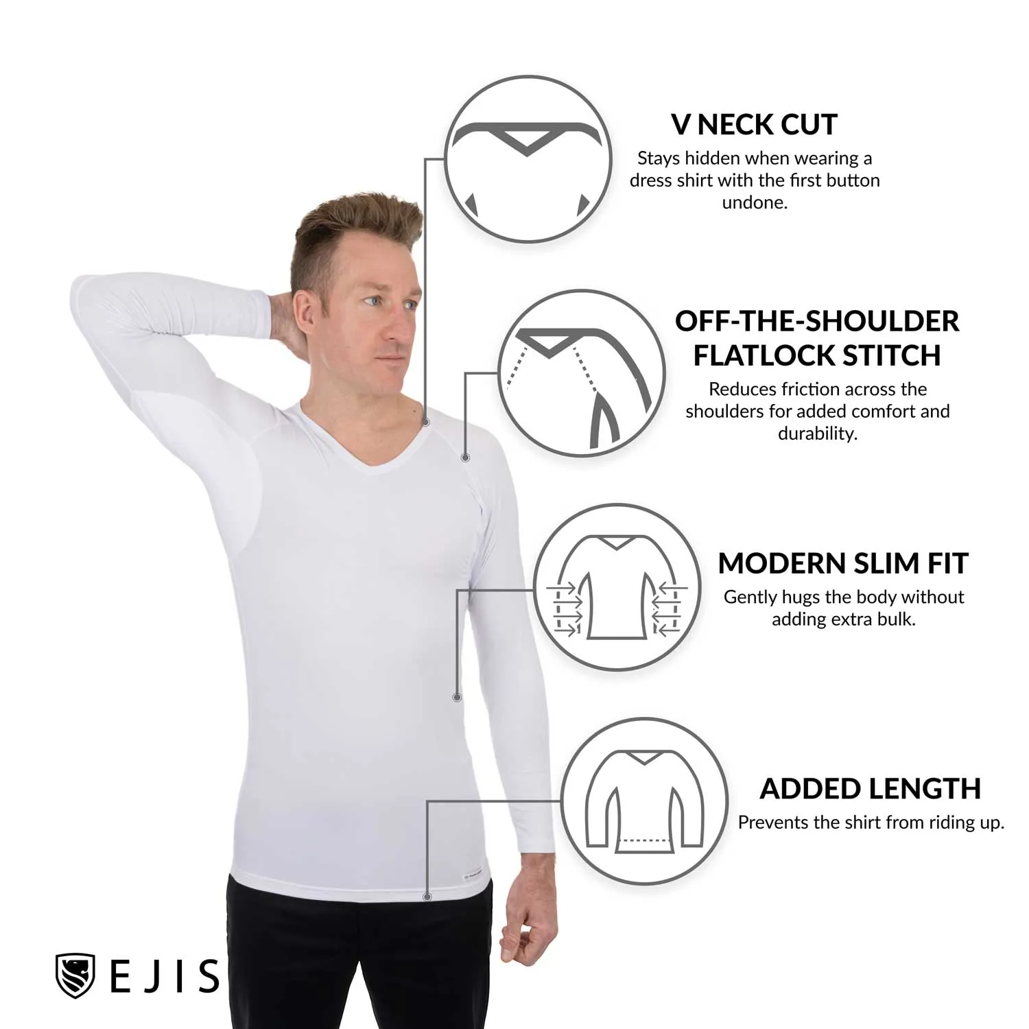 V-Neck Long Sleeve Micro Modal Sweat Proof Undershirt For Men