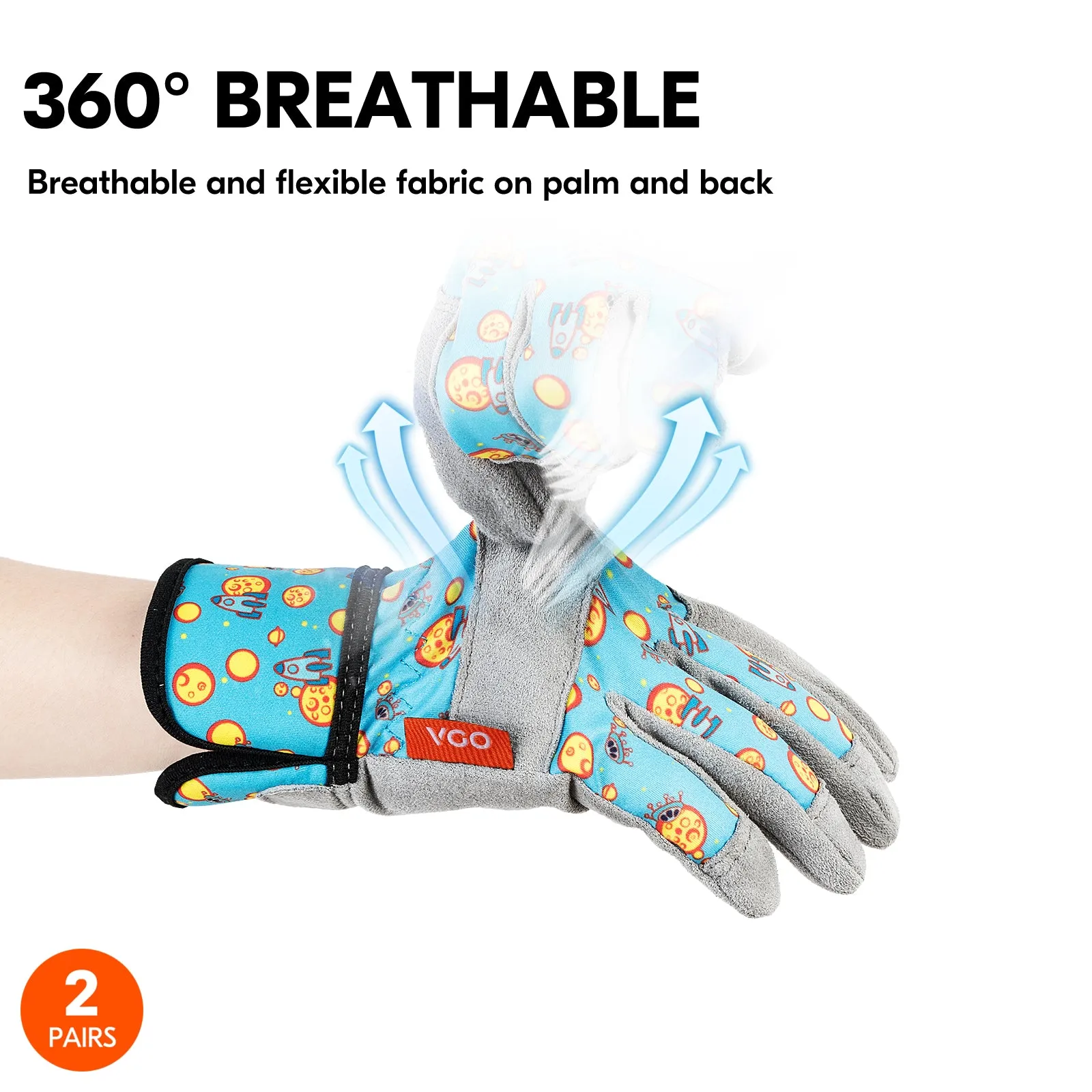 VGO 1-Pair Age 4-8 Kids Gardening Gloves,Children Yard Work Gloves,Soft Safety Outdoor Playing Gloves(Pink/Blue Bee, KID-MF3561)