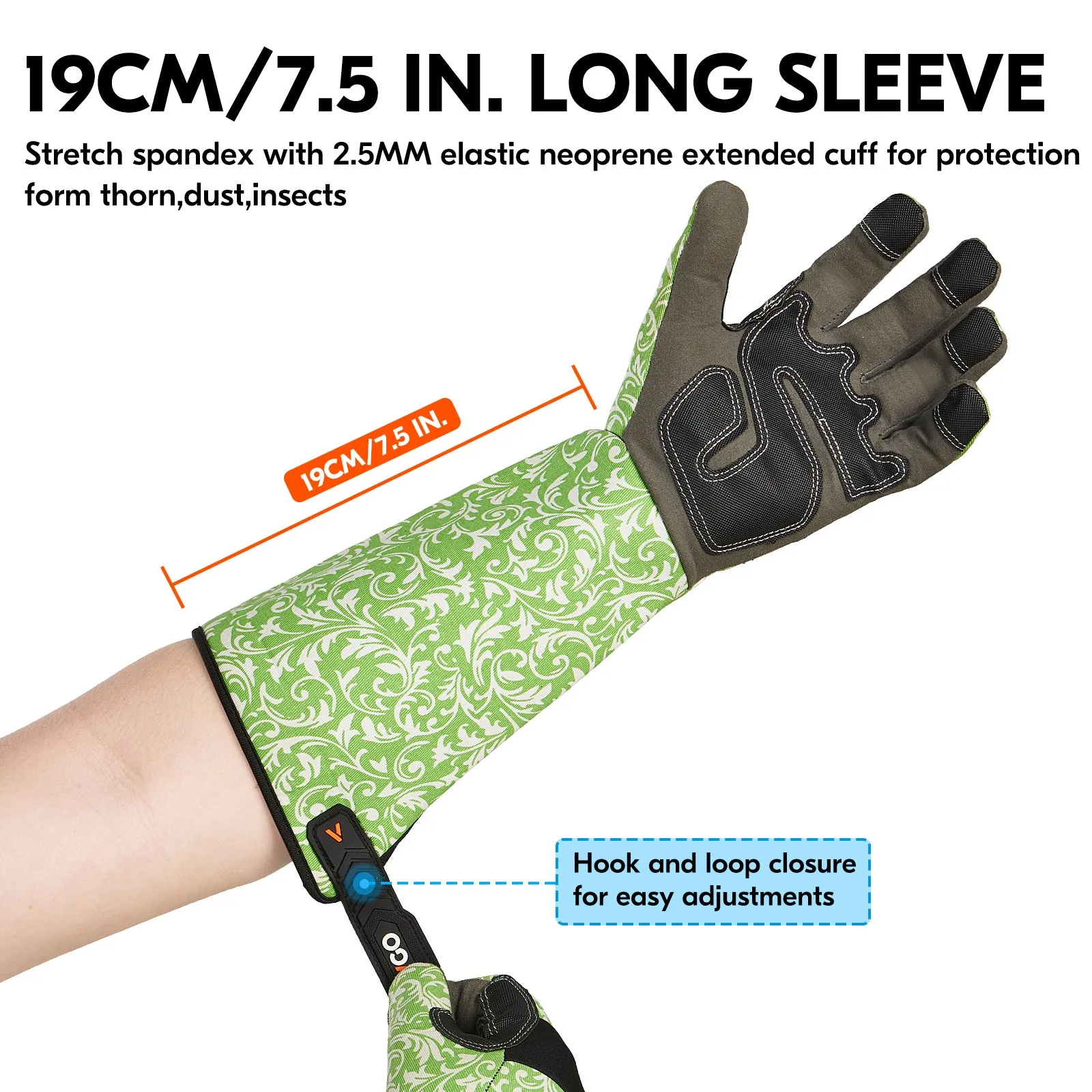 VGO 1 Pair Gardening Gloves Ladies/Men, Safety Work Gloves, Long Sleeves Gauntlet, Puncture Proof, Touchscreen(Green/Blue,AL6608)