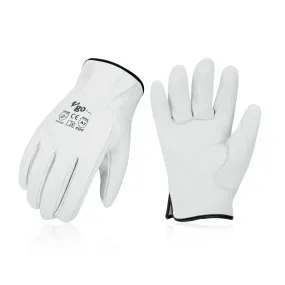 VGO EN388 Level 5 & ANSI A3 Cut Resistant Top Grain Goatskin Work Gloves (White,GA9501HY)