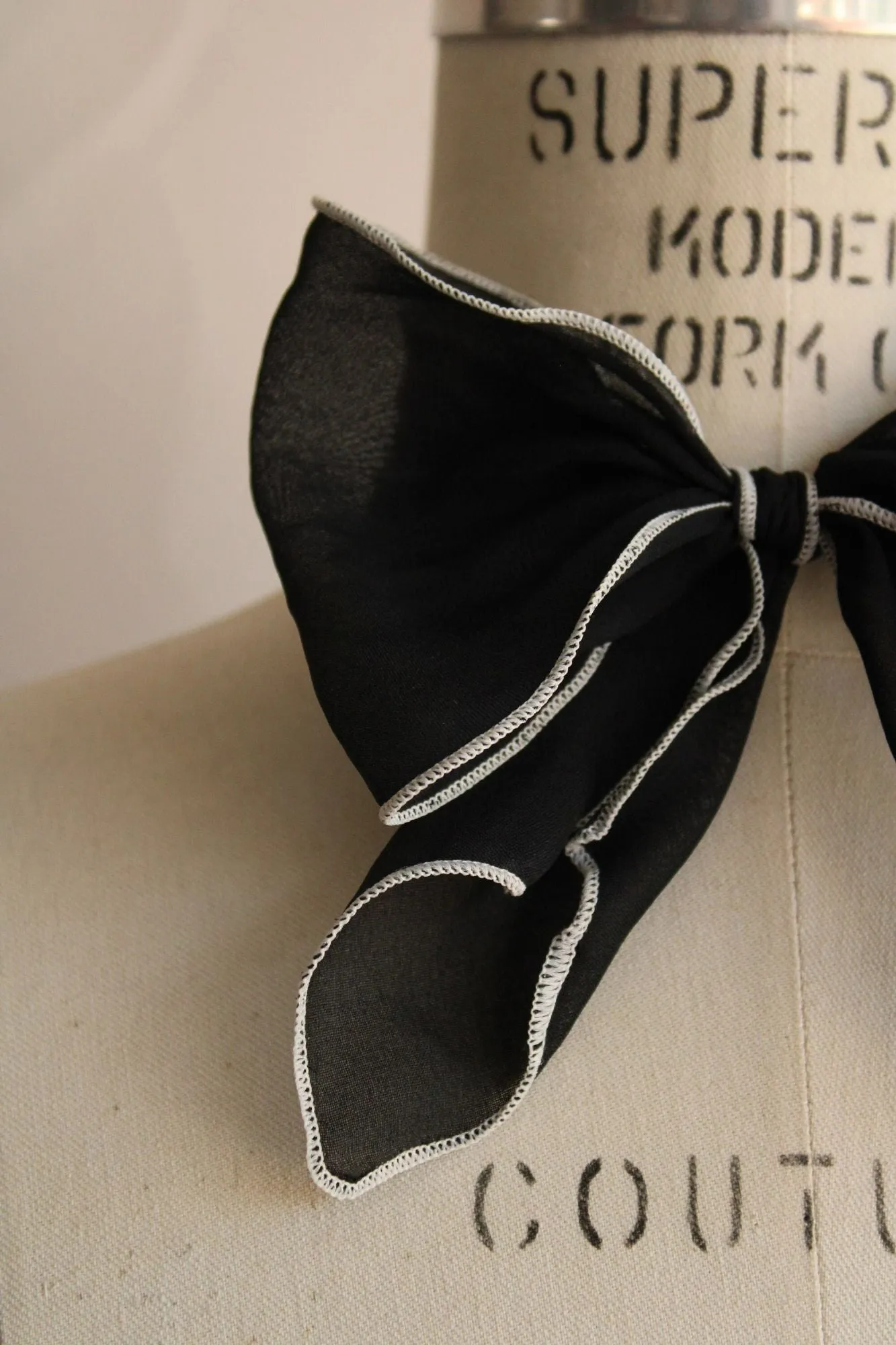 Vintage 1950s 1960s Black and White Chiffon Scarf