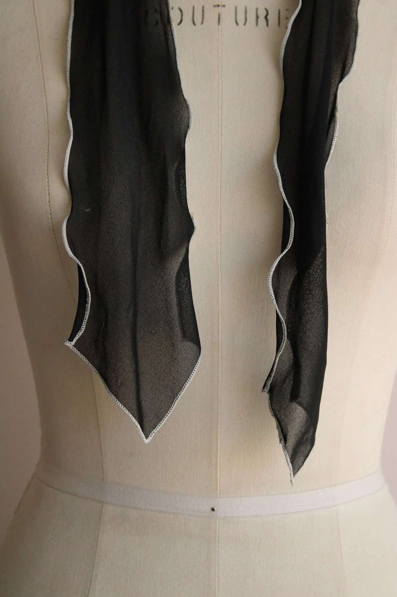 Vintage 1950s 1960s Black and White Chiffon Scarf