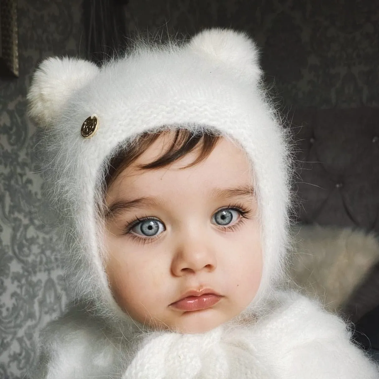 White Cashmere Teddy Hat