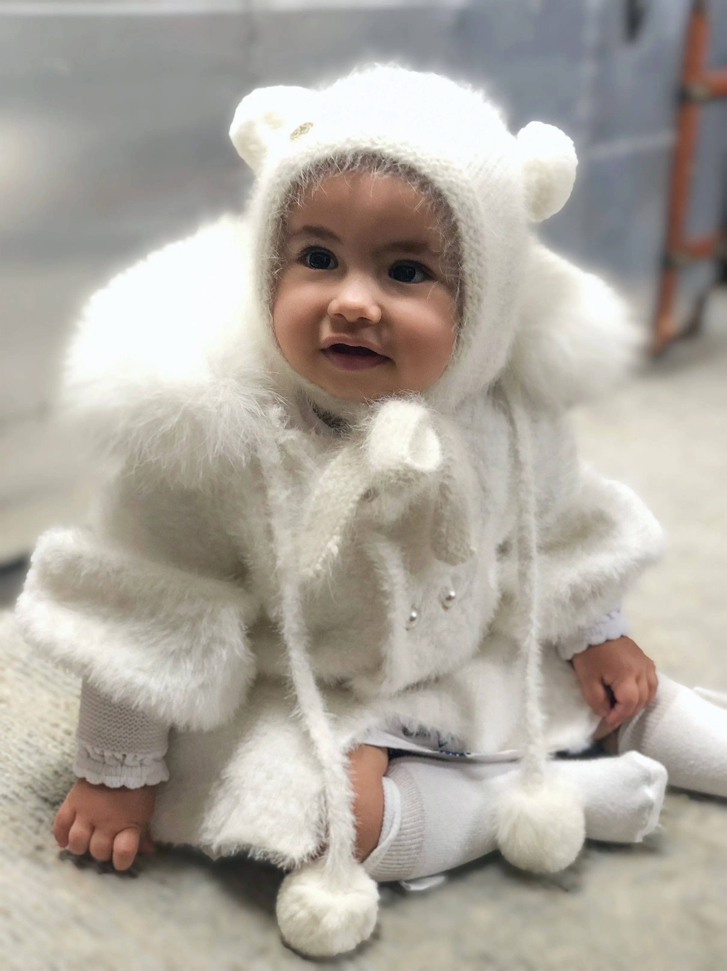 White Cashmere Teddy Hat