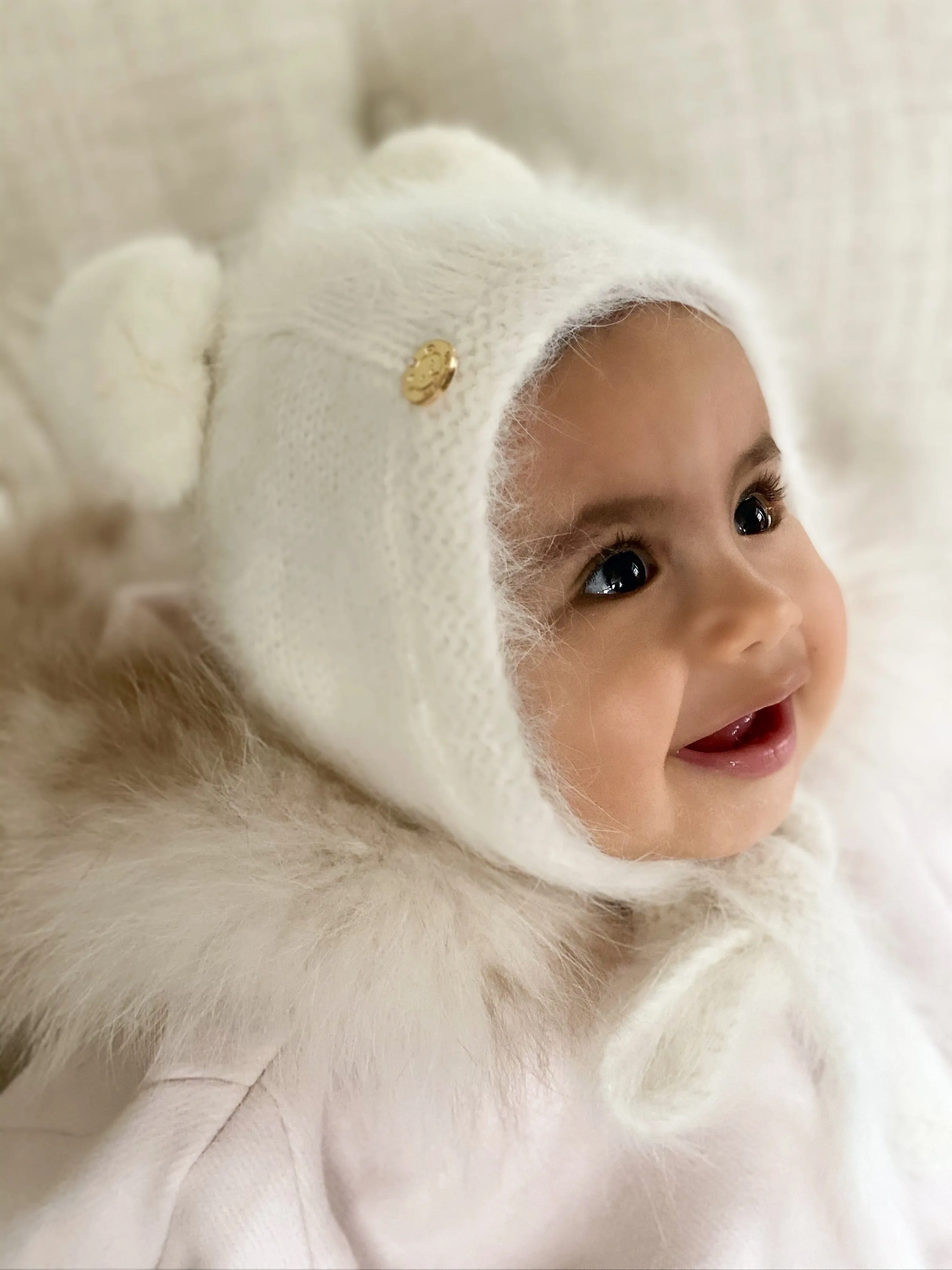 White Cashmere Teddy Hat