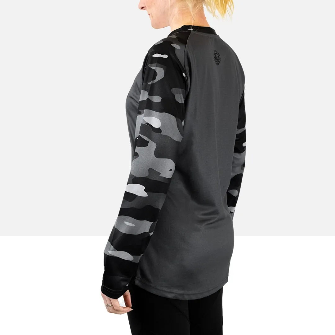 Women’s Dark Camo Long Sleeve MTB Jersey (Sleeves Only Design)