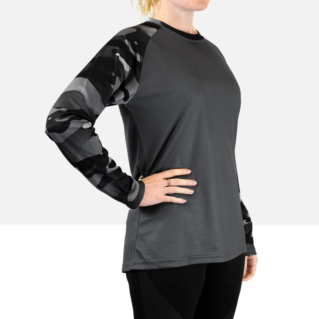 Women’s Dark Camo Long Sleeve MTB Jersey (Sleeves Only Design)