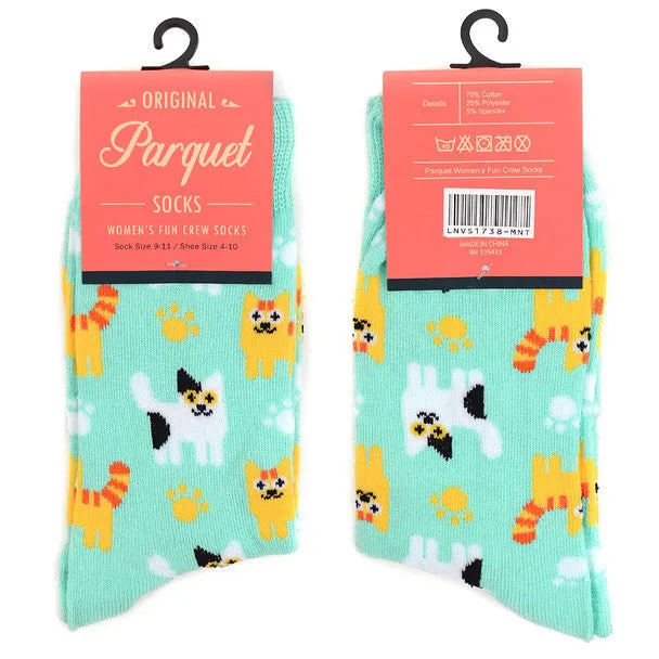 *Women's "Frisky Felines" Pattern Novelty Socks